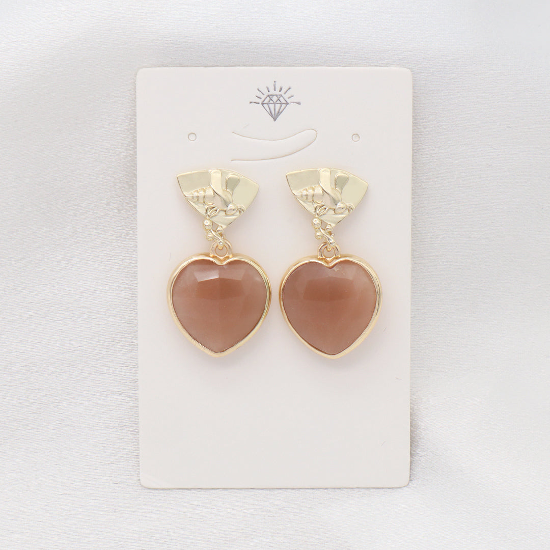 Wholesale Manufacture Women Custom Factory Various Color Gold Plated Bee Earring Stud heart shape Natural Stone Earring for Gift