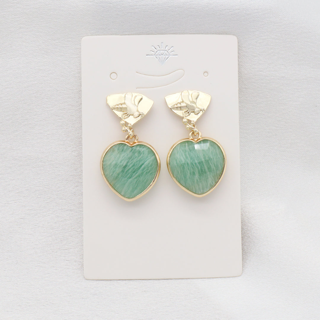 Wholesale Manufacture Women Custom Factory Various Color Gold Plated Bee Earring Stud heart shape Natural Stone Earring for Gift
