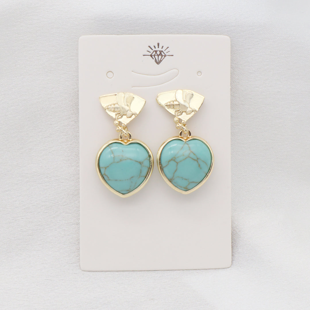 Wholesale Manufacture Women Custom Factory Various Color Gold Plated Bee Earring Stud heart shape Natural Stone Earring for Gift