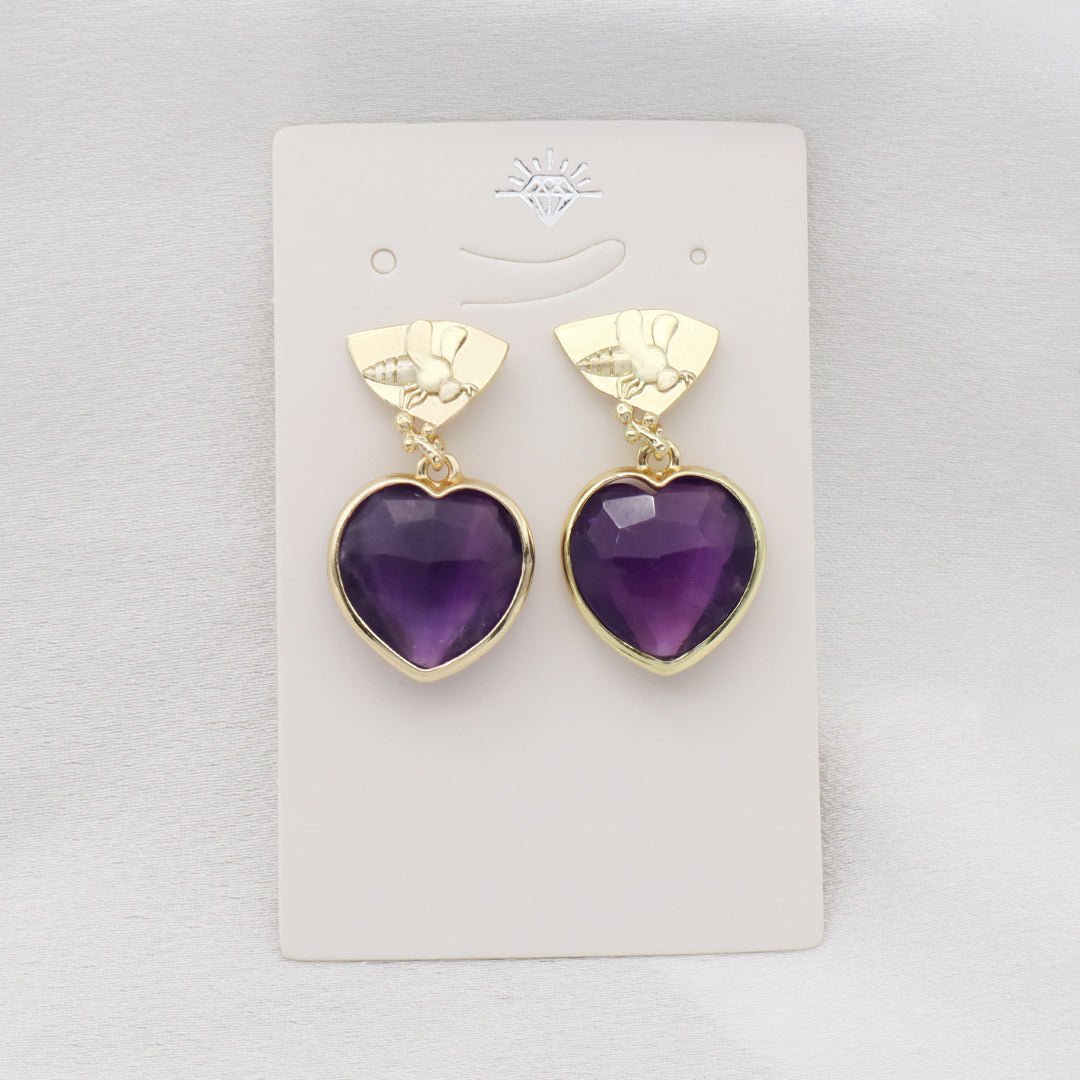 Wholesale Manufacture Women Custom Factory Various Color Gold Plated Bee Earring Stud heart shape Natural Stone Earring for Gift