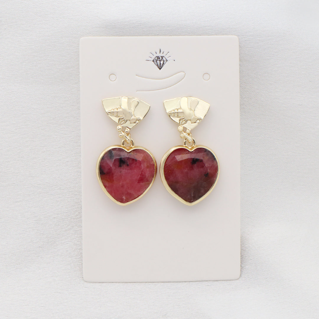 Wholesale Manufacture Women Custom Factory Various Color Gold Plated Bee Earring Stud heart shape Natural Stone Earring for Gift
