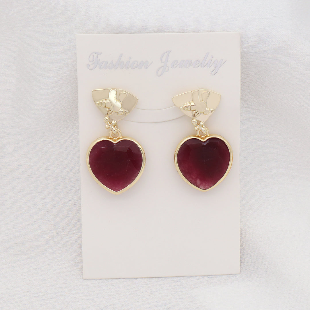 Wholesale Manufacture Women Custom Factory Various Color Gold Plated Bee Earring Stud heart shape Natural Stone Earring for Gift