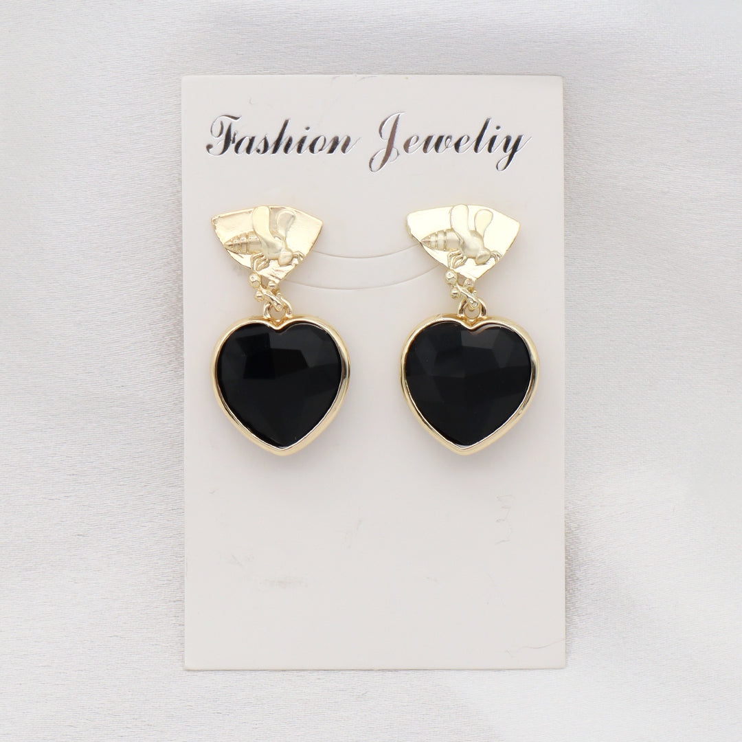 Wholesale Manufacture Women Custom Factory Various Color Gold Plated Bee Earring Stud heart shape Natural Stone Earring for Gift