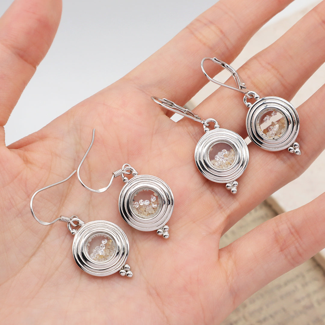 High Quality New Trendy Manufacture Wholesale China Factory Custom Round Glass Mirror Sand CZ 925 Sterling Silver Hoop Earrings Neck Hook Earring For Women Gift