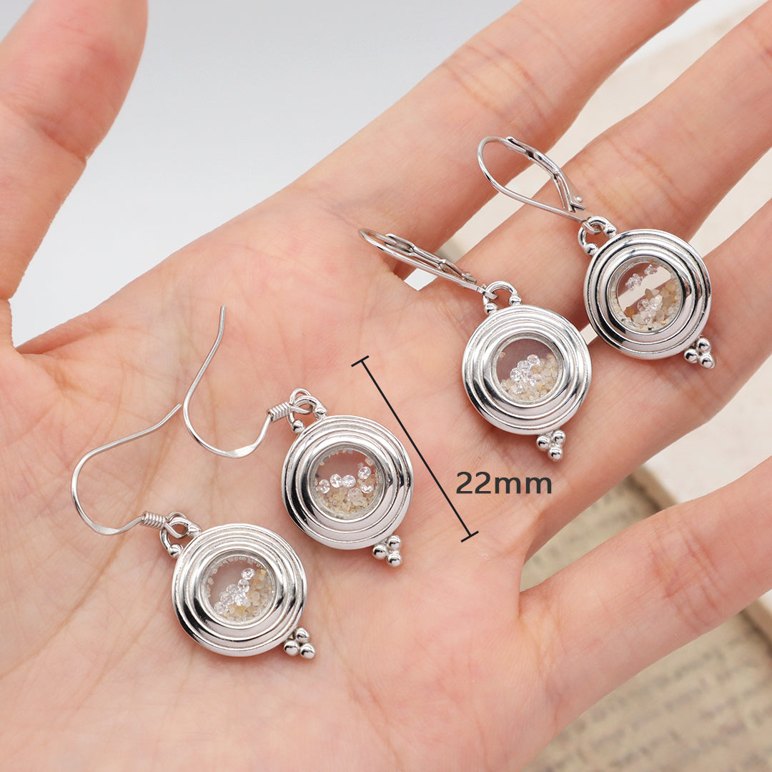 High Quality New Trendy Manufacture Wholesale China Factory Custom Round Glass Mirror Sand CZ 925 Sterling Silver Hoop Earrings Neck Hook Earring For Women Gift