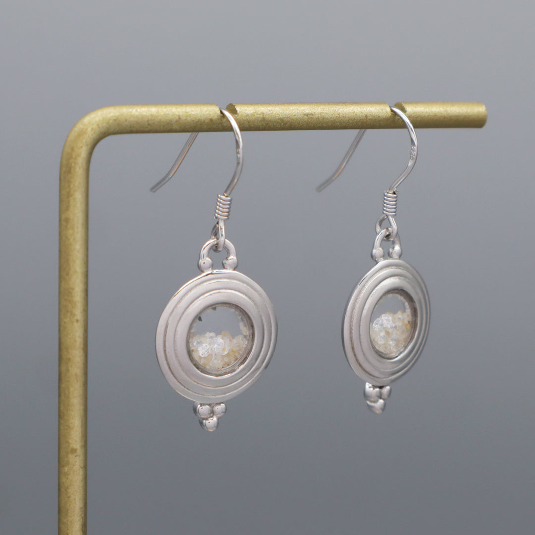 High Quality New Trendy Manufacture Wholesale China Factory Custom Round Glass Mirror Sand CZ 925 Sterling Silver Hoop Earrings Neck Hook Earring For Women Gift