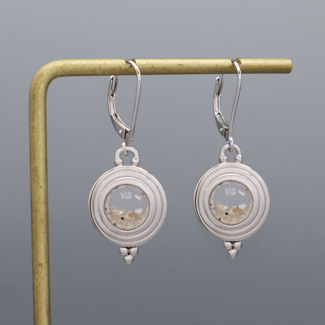 High Quality New Trendy Manufacture Wholesale China Factory Custom Round Glass Mirror Sand CZ 925 Sterling Silver Hoop Earrings Neck Hook Earring For Women Gift