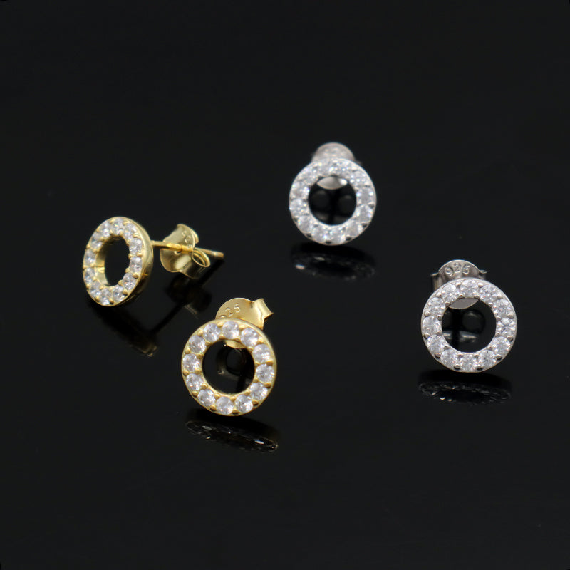 Classic Wholesale Lady 925 Sterling Silver studs earring Jewelry Hollowed Out Circle Gold Plated CZ Sterling Silver 925 Earrings