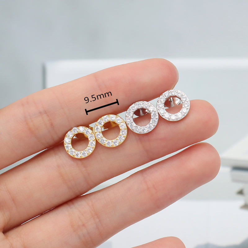 Classic Wholesale Lady 925 Sterling Silver studs earring Jewelry Hollowed Out Circle Gold Plated CZ Sterling Silver 925 Earrings
