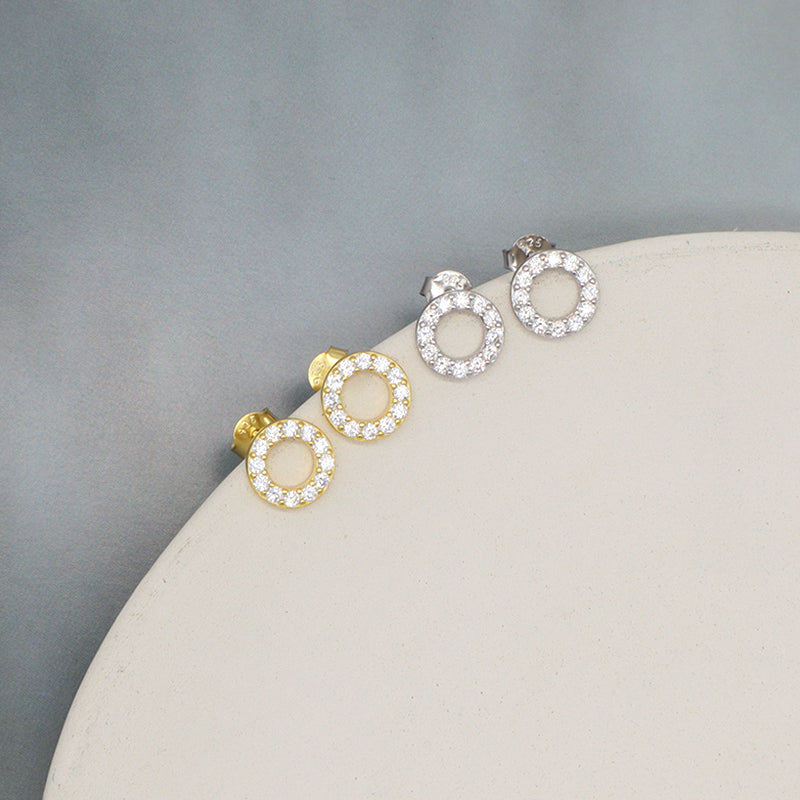 Classic Wholesale Lady 925 Sterling Silver studs earring Jewelry Hollowed Out Circle Gold Plated CZ Sterling Silver 925 Earrings