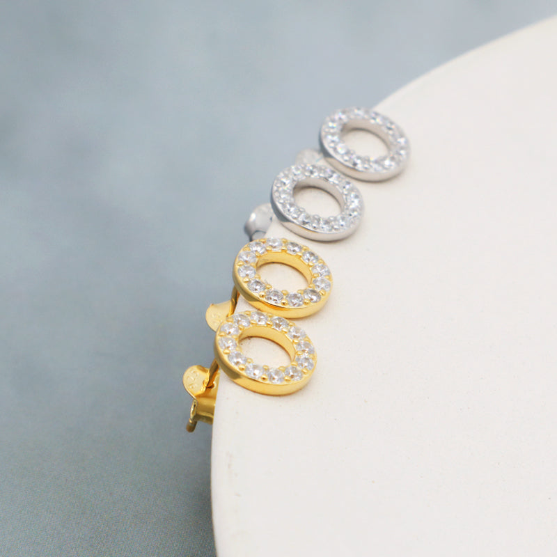 Classic Wholesale Lady 925 Sterling Silver studs earring Jewelry Hollowed Out Circle Gold Plated CZ Sterling Silver 925 Earrings