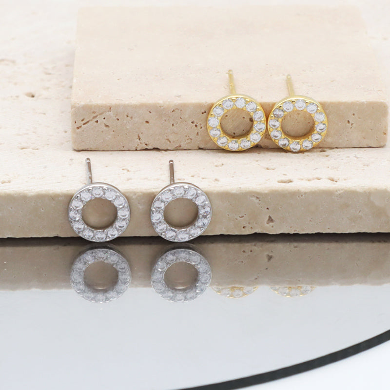 Classic Wholesale Lady 925 Sterling Silver studs earring Jewelry Hollowed Out Circle Gold Plated CZ Sterling Silver 925 Earrings