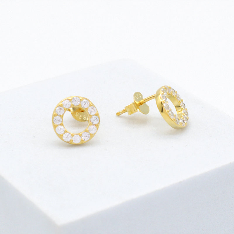 Classic Wholesale Lady 925 Sterling Silver studs earring Jewelry Hollowed Out Circle Gold Plated CZ Sterling Silver 925 Earrings