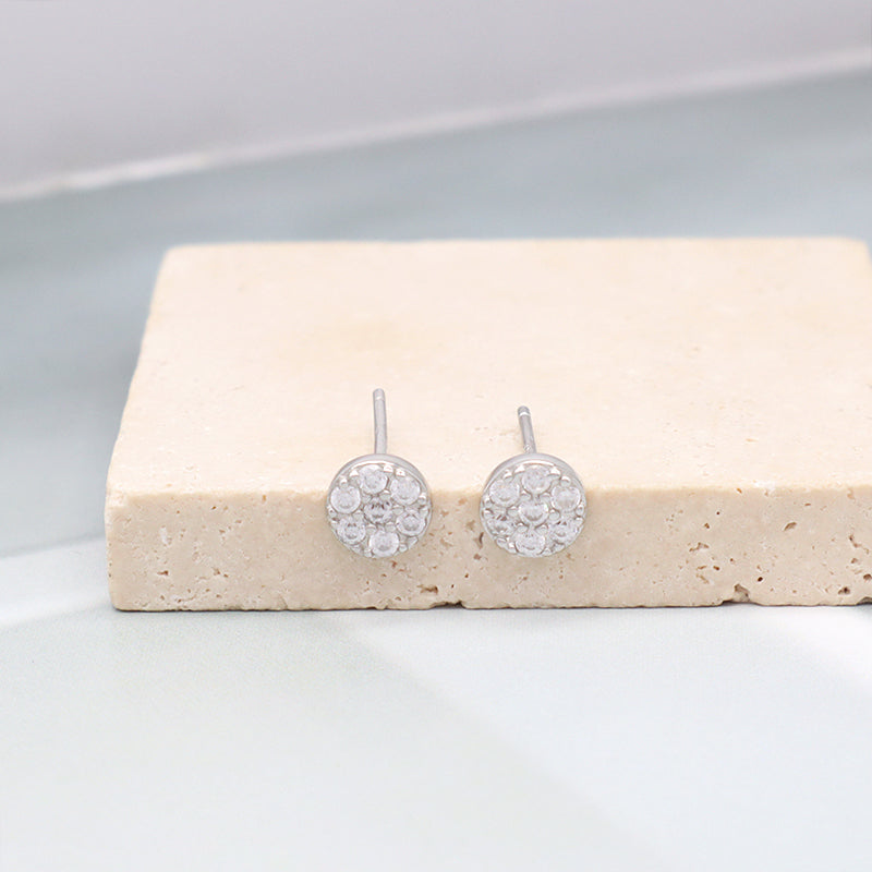 Classic Custom Women Jewelry Wholesale Sterling Silver 925 Earring Studs Micro Pave CZ Round Rhodium 925 Sterling Silver Earring