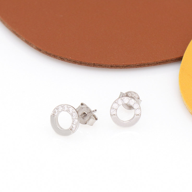 Factory Wholesale Fashion Custom 925 Sterling Silver earring Jewelry Hollowed Circle Rhodium CZ 925 Sterling Silver Earring Stud