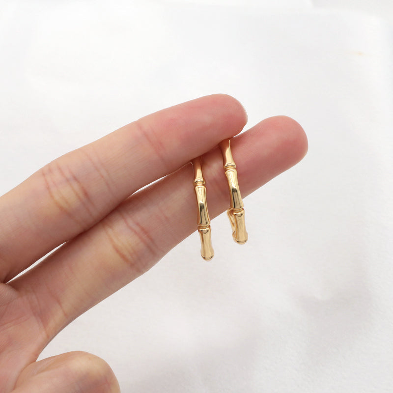 Hot Selling Custom Wholesale Jewelry China Factory Gold Plated 925 Sterling Silver Polishing Bamboo Hoop Earrings For Women Gift