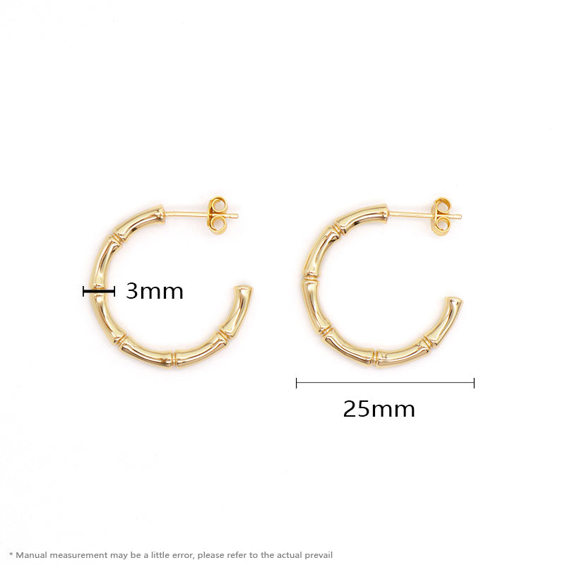 Hot Selling Custom Wholesale Jewelry China Factory Gold Plated 925 Sterling Silver Polishing Bamboo Hoop Earrings For Women Gift