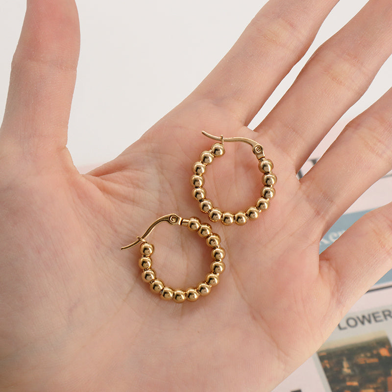 Fashionable Dainty Wholesale Gold Filled Huggie Hoop Earrings Jewelry Gold Plated Beads Stainless Steel Hoops Earrings For Women
