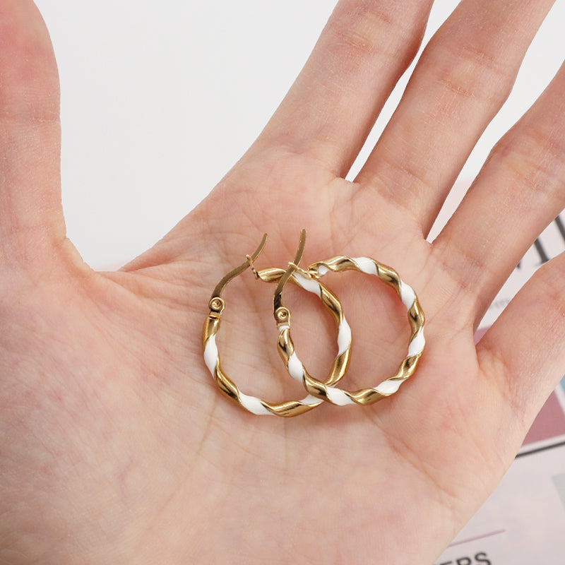 Custom Dainty Fashion Gold Filled Huggie Hoop Earrings Jewelry Gold Plated Enamel Twist Stainless Steel Hoops Earrings For Women