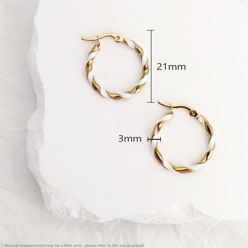 Custom Dainty Fashion Gold Filled Huggie Hoop Earrings Jewelry Gold Plated Enamel Twist Stainless Steel Hoops Earrings For Women
