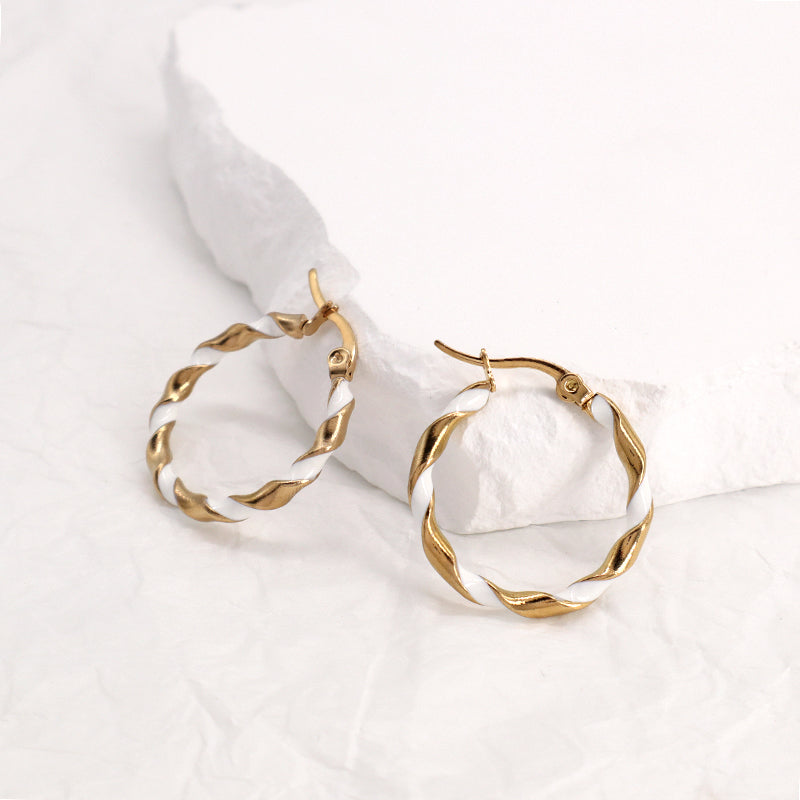 Custom Dainty Fashion Gold Filled Huggie Hoop Earrings Jewelry Gold Plated Enamel Twist Stainless Steel Hoops Earrings For Women