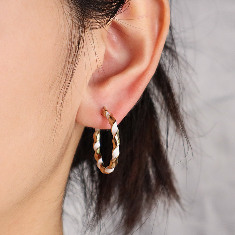 Custom Dainty Fashion Gold Filled Huggie Hoop Earrings Jewelry Gold Plated Enamel Twist Stainless Steel Hoops Earrings For Women