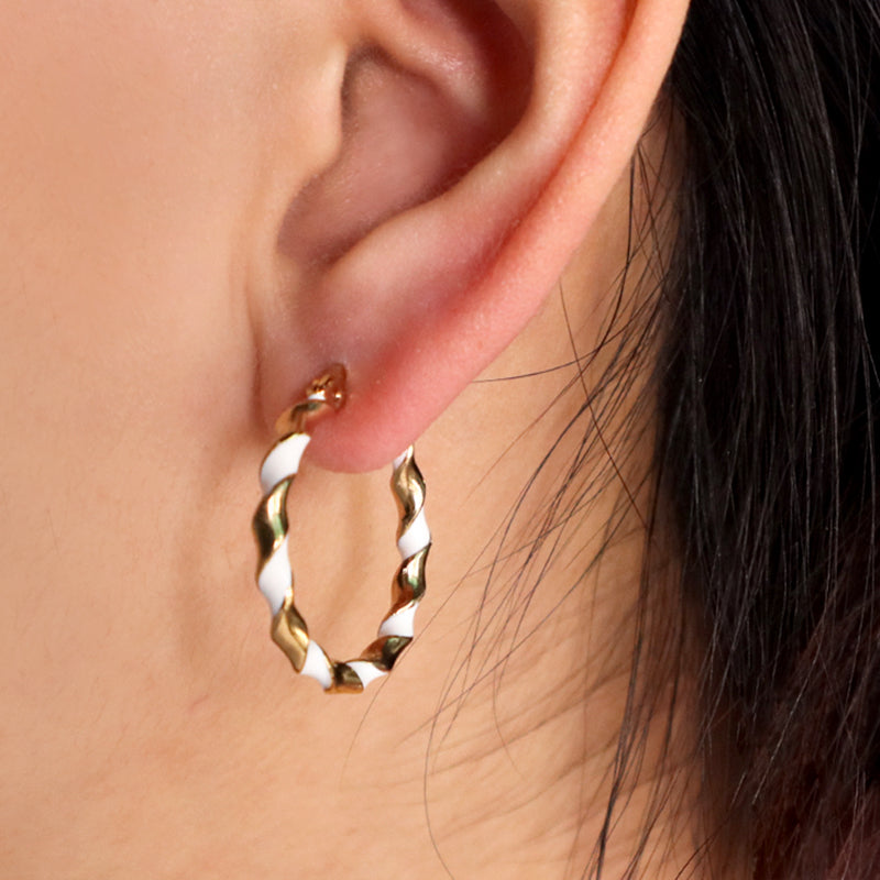 Custom Dainty Fashion Gold Filled Huggie Hoop Earrings Jewelry Gold Plated Enamel Twist Stainless Steel Hoops Earrings For Women