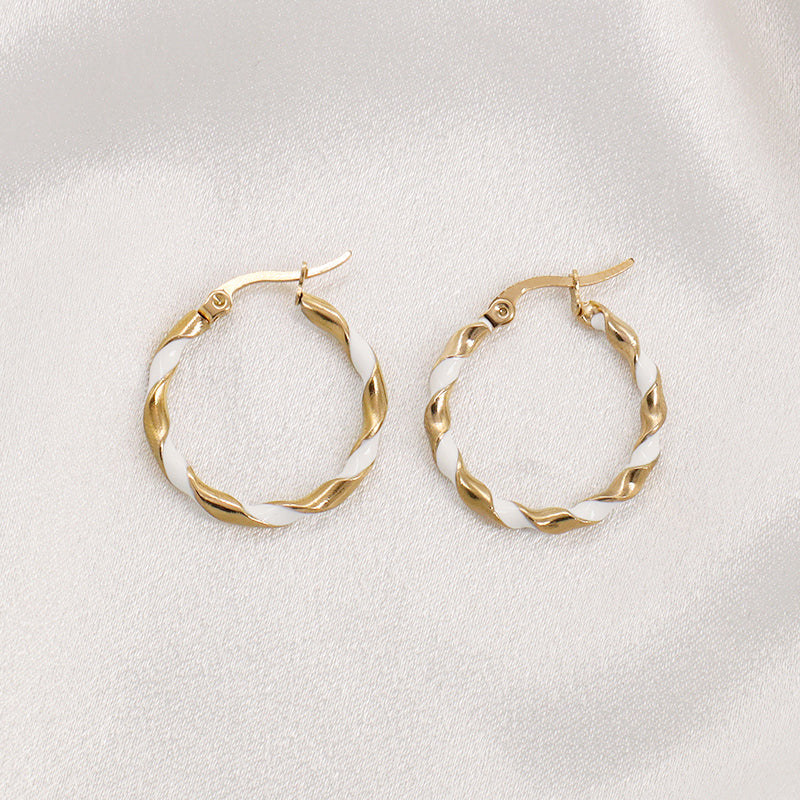 Custom Dainty Fashion Gold Filled Huggie Hoop Earrings Jewelry Gold Plated Enamel Twist Stainless Steel Hoops Earrings For Women