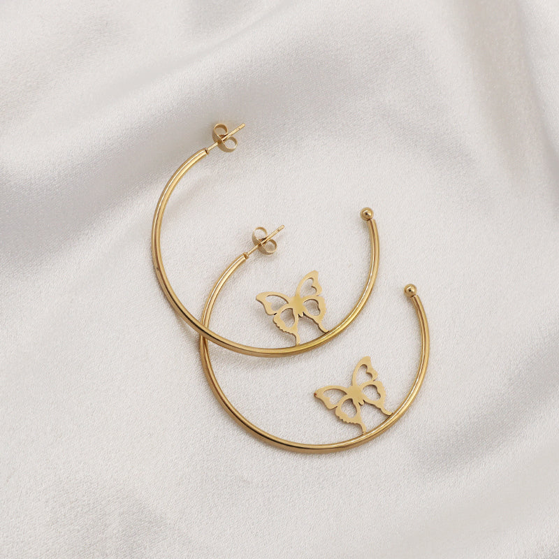 Wholesale Custom Fashion Gold Filled Butterfly Earrings Jewelry Gold Plated Stainless Steel Butterfly Hoops Earrings For Women