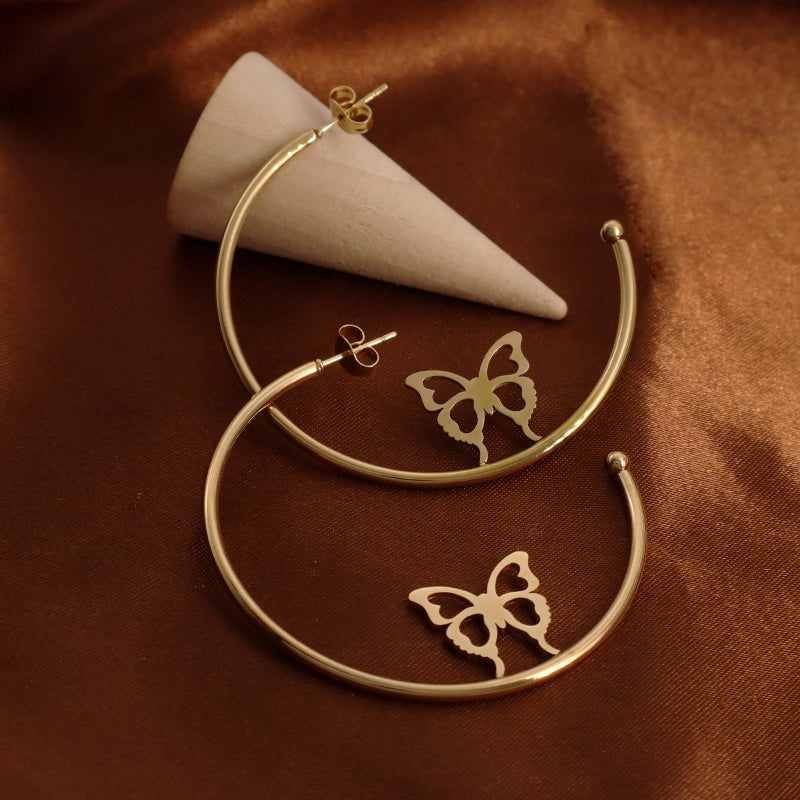 Wholesale Custom Fashion Gold Filled Butterfly Earrings Jewelry Gold Plated Stainless Steel Butterfly Hoops Earrings For Women