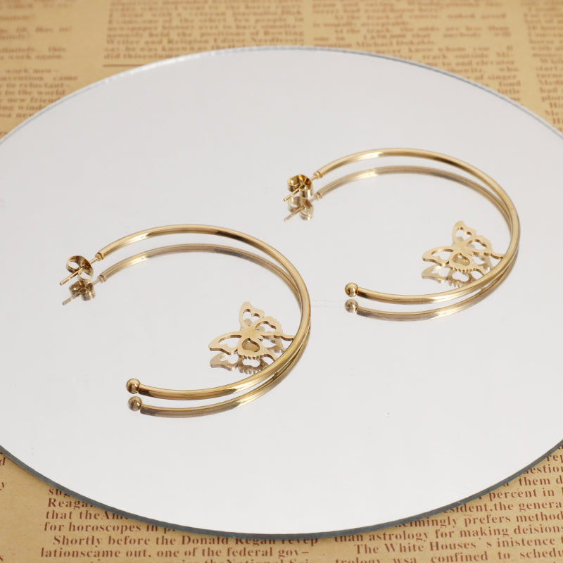 Wholesale Custom Fashion Gold Filled Butterfly Earrings Jewelry Gold Plated Stainless Steel Butterfly Hoops Earrings For Women
