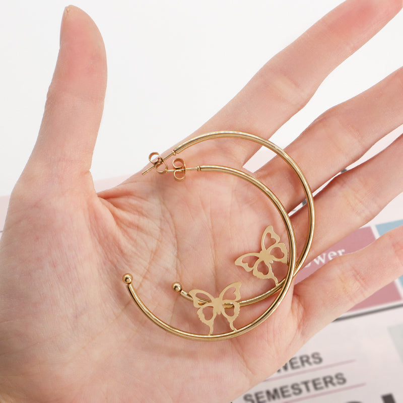 Wholesale Custom Fashion Gold Filled Butterfly Earrings Jewelry Gold Plated Stainless Steel Butterfly Hoops Earrings For Women