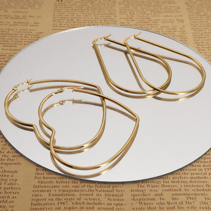 Fashion Women Customized Wholesale Huggie Hoop Earrings Jewelry Gold Plated Big Hoops Heart Waterdrop Stainless Steel Earrings