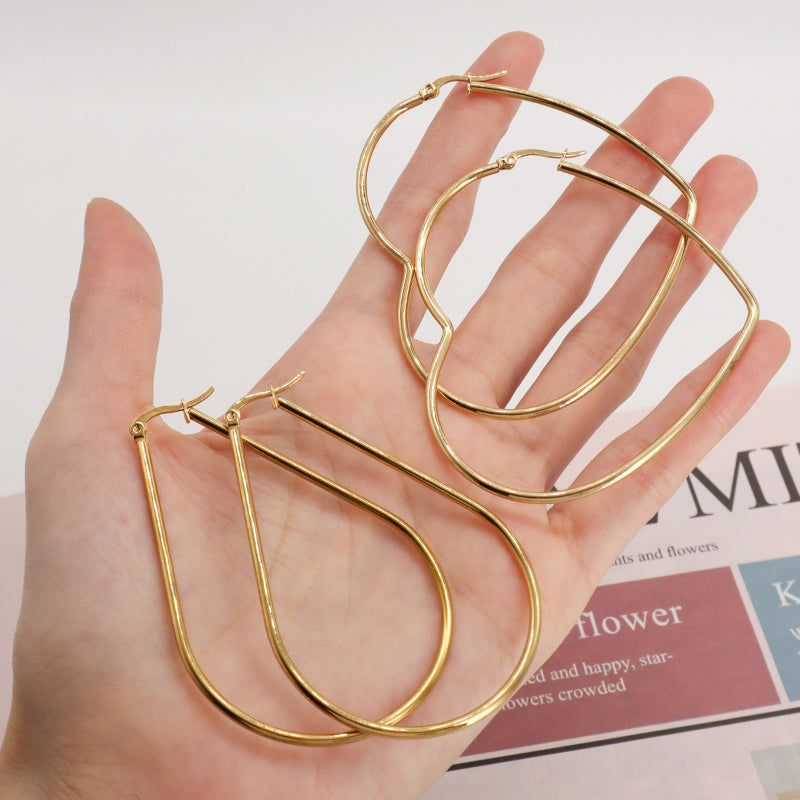 Fashion Women Customized Wholesale Huggie Hoop Earrings Jewelry Gold Plated Big Hoops Heart Waterdrop Stainless Steel Earrings