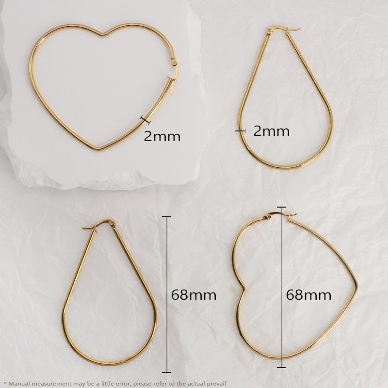 Fashion Women Customized Wholesale Huggie Hoop Earrings Jewelry Gold Plated Big Hoops Heart Waterdrop Stainless Steel Earrings