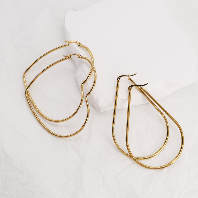 Fashion Women Customized Wholesale Huggie Hoop Earrings Jewelry Gold Plated Big Hoops Heart Waterdrop Stainless Steel Earrings