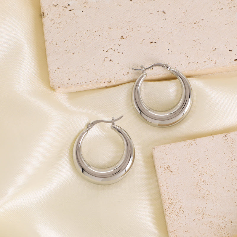 New Bulk Sale Factory Custom Fashion Hoop Earrings Jewelry No Tarnish Stainless Steel Huggie Chunky Earrings For Women Gift