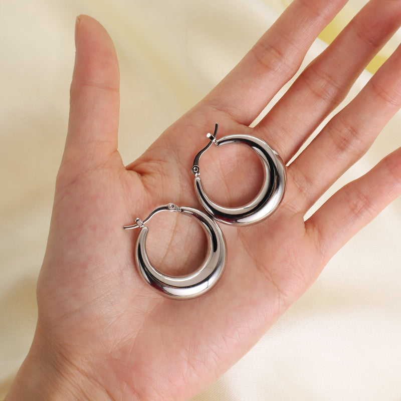 New Bulk Sale Factory Custom Fashion Hoop Earrings Jewelry No Tarnish Stainless Steel Huggie Chunky Earrings For Women Gift