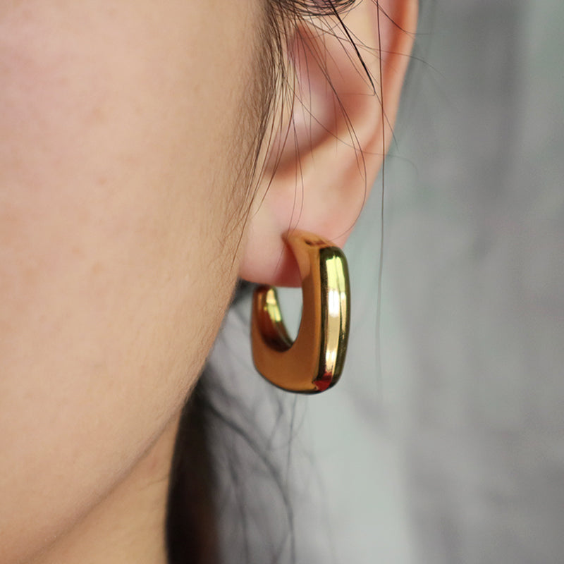 Fashion Design Women Jewelry Custom Wholesale Factory Chunky U-Thread Earring Gold Plated Stainless Steel Hoop Earrings For Gift