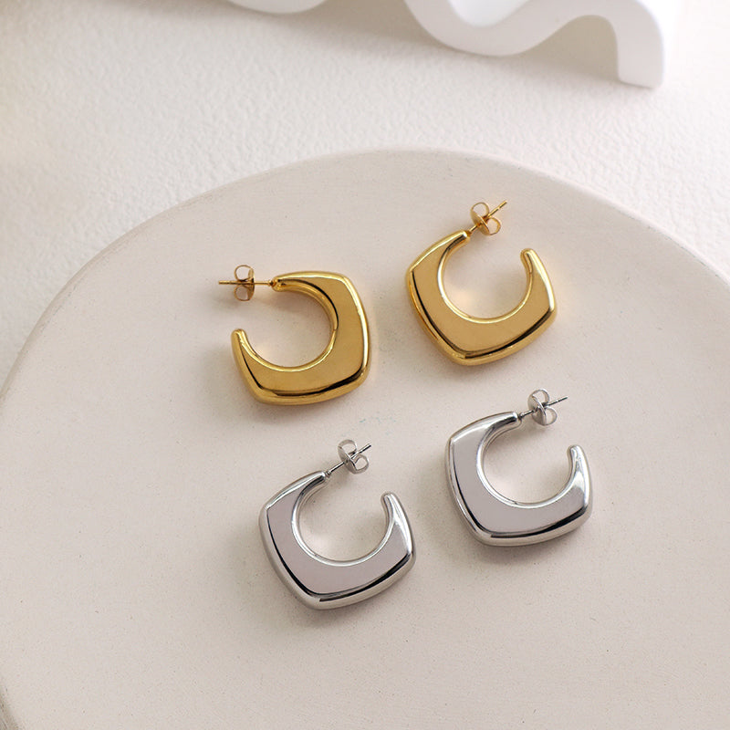 Fashion Design Women Jewelry Custom Wholesale Factory Chunky U-Thread Earring Gold Plated Stainless Steel Hoop Earrings For Gift