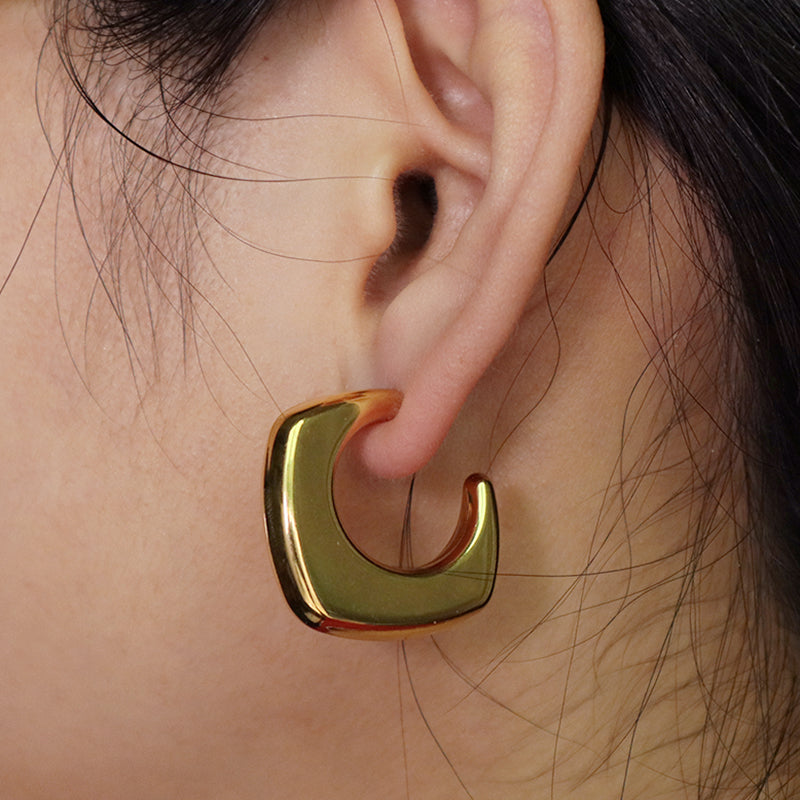 Fashion Design Women Jewelry Custom Wholesale Factory Chunky U-Thread Earring Gold Plated Stainless Steel Hoop Earrings For Gift
