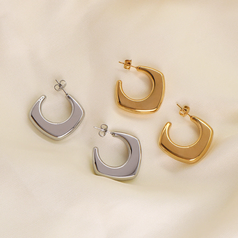 Fashion Design Women Jewelry Custom Wholesale Factory Chunky U-Thread Earring Gold Plated Stainless Steel Hoop Earrings For Gift