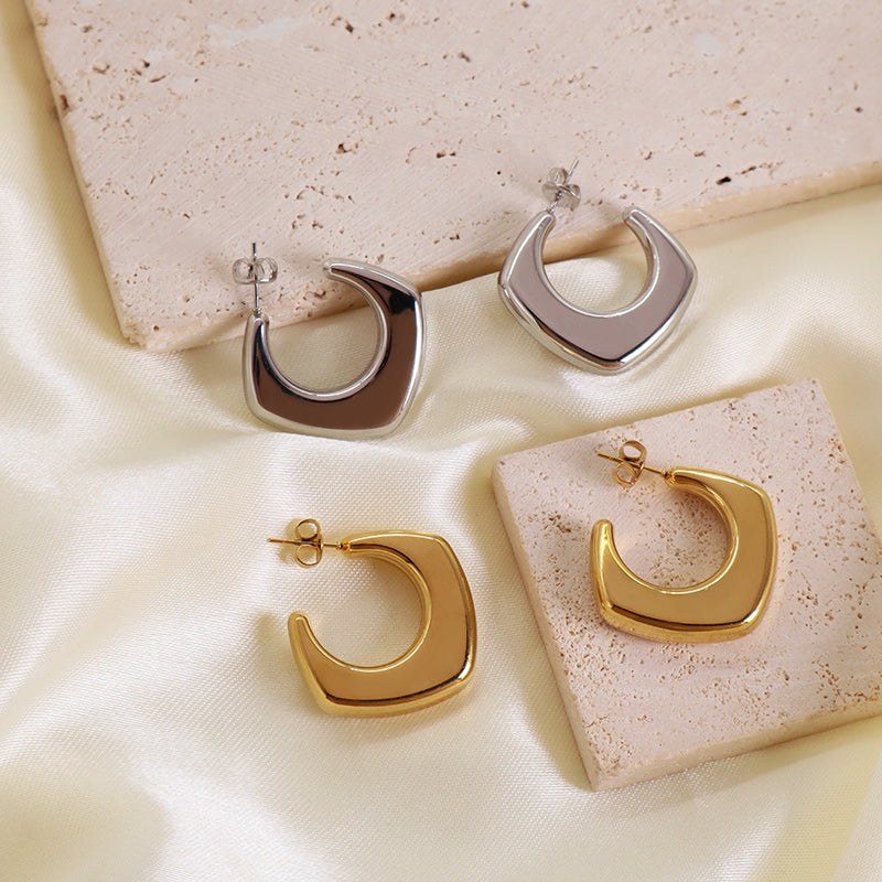 Fashion Design Women Jewelry Custom Wholesale Factory Chunky U-Thread Earring Gold Plated Stainless Steel Hoop Earrings For Gift