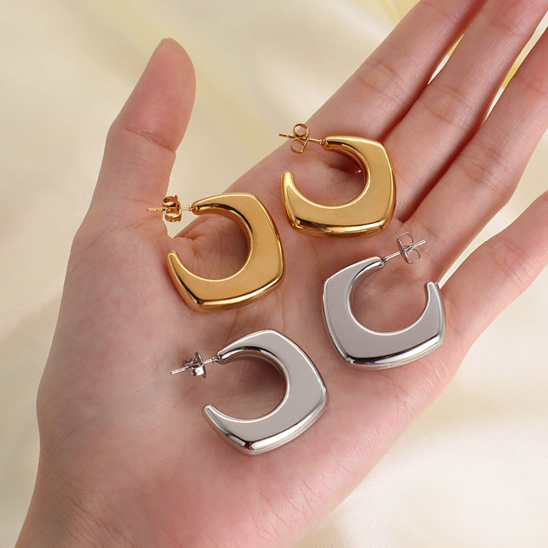 Fashion Design Women Jewelry Custom Wholesale Factory Chunky U-Thread Earring Gold Plated Stainless Steel Hoop Earrings For Gift