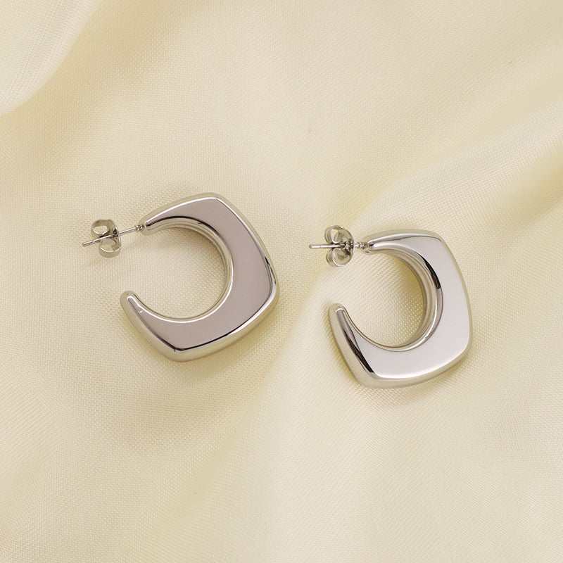Fashion Design Women Jewelry Custom Wholesale Factory Chunky U-Thread Earring Gold Plated Stainless Steel Hoop Earrings For Gift