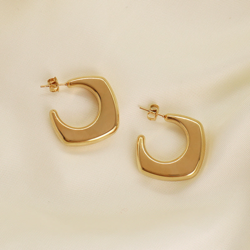 Fashion Design Women Jewelry Custom Wholesale Factory Chunky U-Thread Earring Gold Plated Stainless Steel Hoop Earrings For Gift