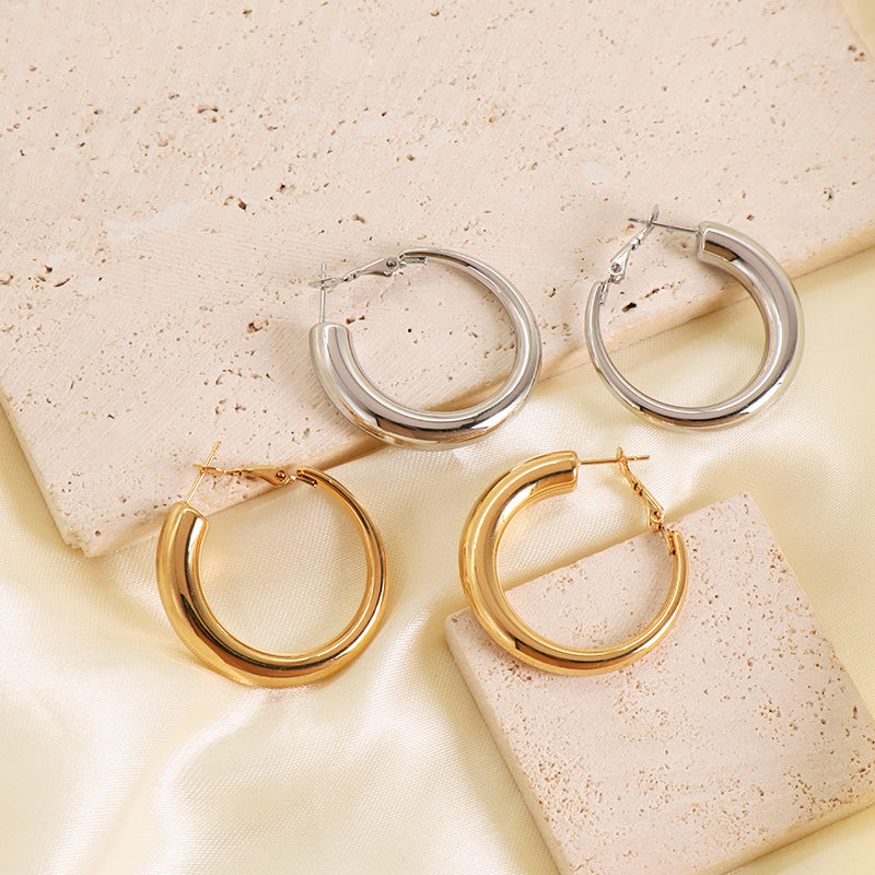 2023 Wholesale Custom Factory Fashion Jewelry Chunky Gold Plated Filled Hoops Earrings Stainless Steel Gold Women Hoop Earrings