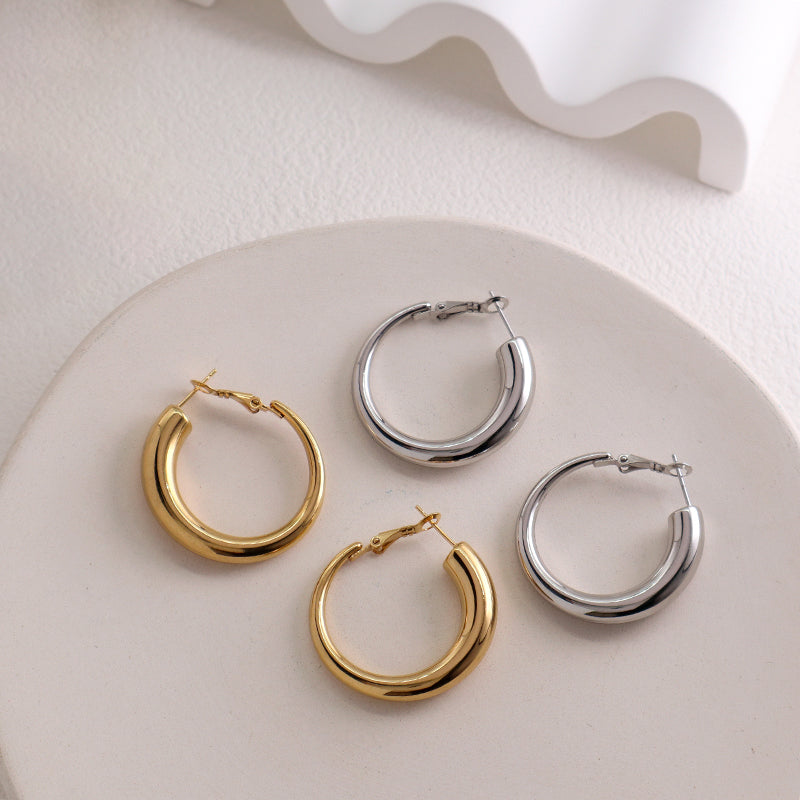 2023 Wholesale Custom Factory Fashion Jewelry Chunky Gold Plated Filled Hoops Earrings Stainless Steel Gold Women Hoop Earrings