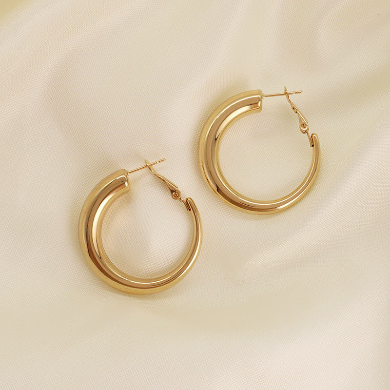 2023 Wholesale Custom Factory Fashion Jewelry Chunky Gold Plated Filled Hoops Earrings Stainless Steel Gold Women Hoop Earrings