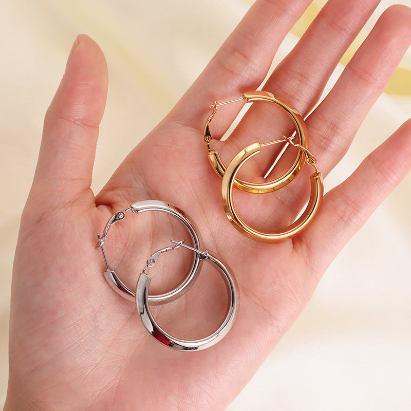 Fashion Design Wholesale Customized Gift Chunky Hoops Earrings Elegant Gold Plated Stainless Steel Fine Women Jewelry Earrings